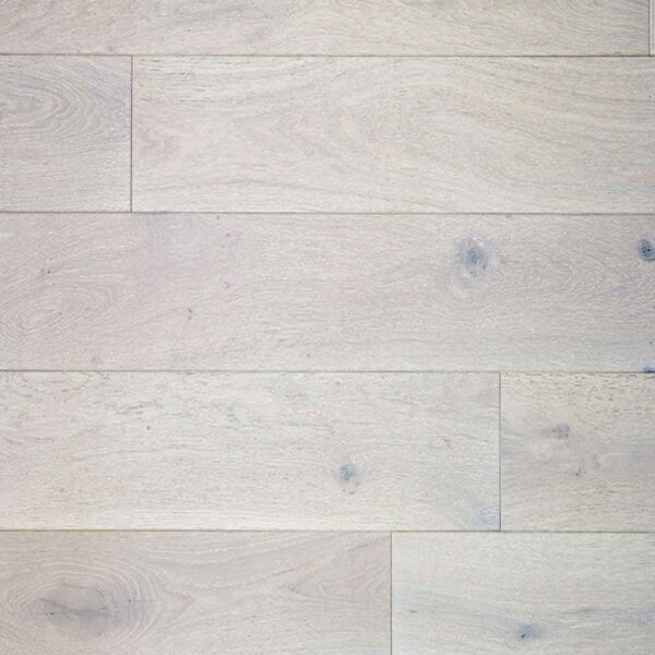 Close-up of a rustic oak floor, showcasing the natural wood grain, textured surface, and warm, earthy tones.