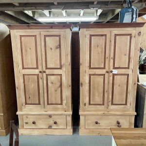 Pair Of Stripped Solid Pine Double Wardrobes