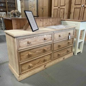 Low Solid Pine Six Drawer Unit
