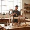 Craftsman applying hand-painted finish to refurbished wooden furniture, emphasizing sustainable practices