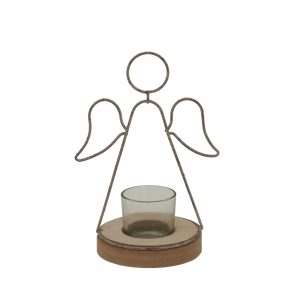 Rustic  Outline Angel Tealight On Stand With Glass Votive