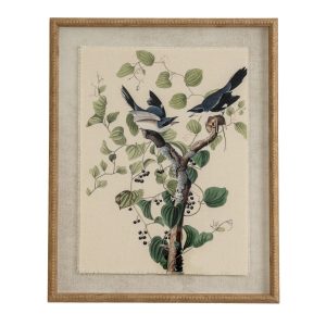 Flora & Fauna Collection Shrikes On Linen In Beaded Frame