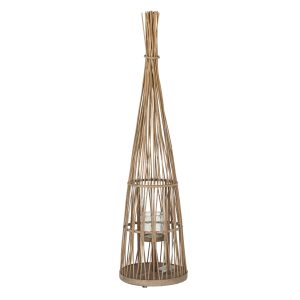 Large Conical Wicker Lantern With Glass Holder & LED Lights