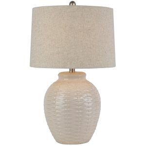 Basketweave Ceramic Table Lamp With Linen Shade