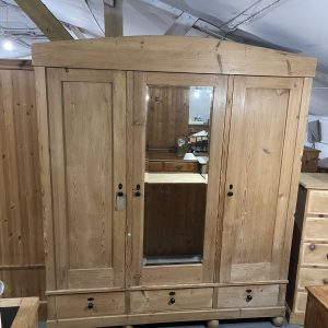 Large Antique Pine Knockdown Triple Wardrobe