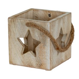 Washed Wood Star Tealight Candle Holder