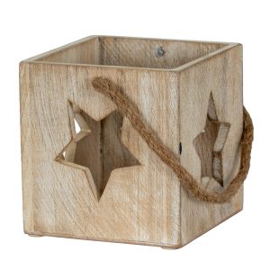 Washed Wood Large Star Tealight Candle Holder
