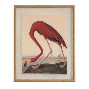 Flora & Fauna Collection Flamingo On Linen In Beaded Frame
