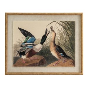 Flora & Fauna Collection Mallards On Linen In Beaded Frame