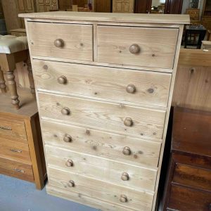 Stripped Large Pine Two Over Five Chest Of Drawers