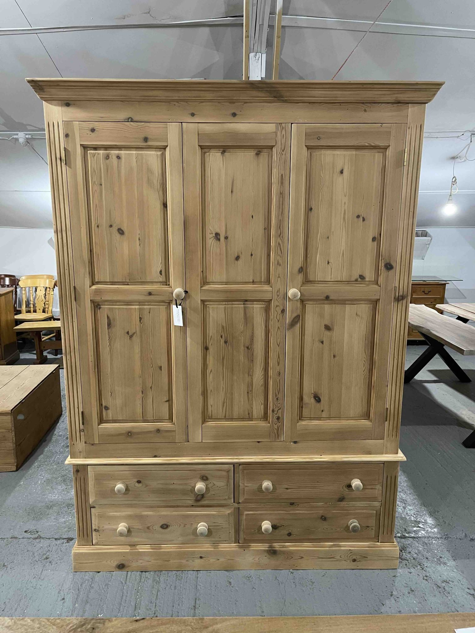 Strippled Solid Pine Triple Wardrobe