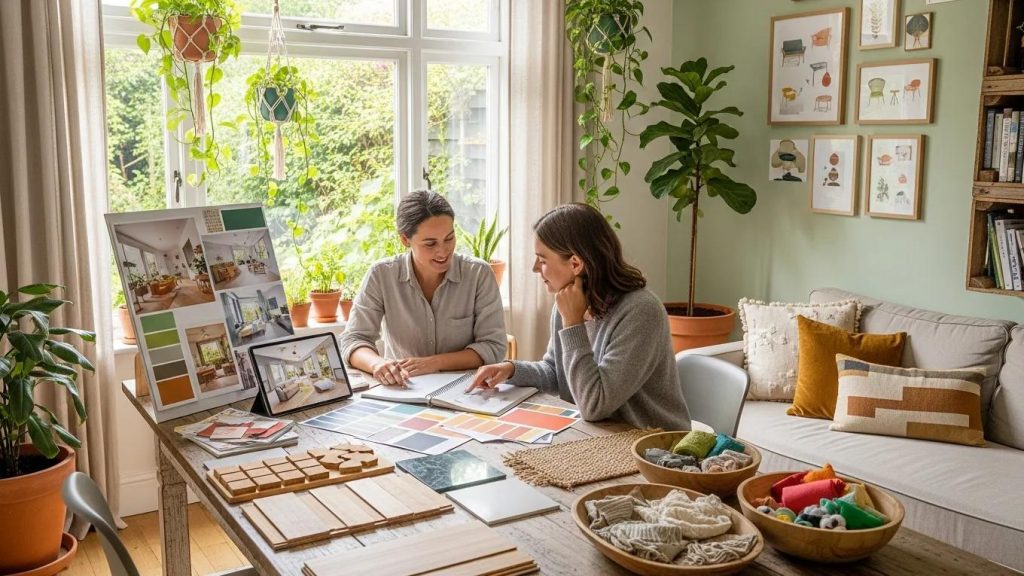 Interior design consultation focusing on sustainable home design with eco-friendly materials